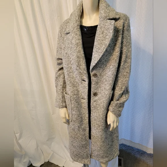 Banana Republic Knit Cocoon Wool Blend Oversized 2 Button Front Coat SZ M Gray - Picture 10 of 12